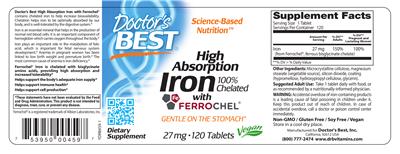 Photo of the Doctor's Best High Absorption Iron with Ferrochel 27 mg label