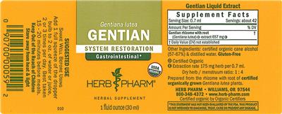 Photo of the Herb Pharm Gentian label