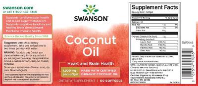Photo of the Swanson Coconut Oil 1,000 mg label