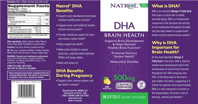Photo of the Natrol DHA 500 mg Lemon Natural Flavor label