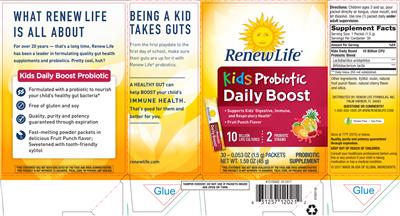 Label of Kids Probiotic Daily Boost Fruit Punch Flavor