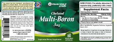 Photo of the Vitamin World Chelated Multi-Boron 3 mg label