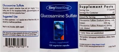 Photo of the Allergy Research Group Glucosamine Sulfate label