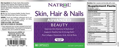 Photo of the Natrol Skin, Hair & Nails label