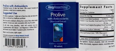 Photo of the Allergy Research Group Prolive With Antioxidants label
