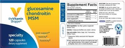 Photo of the The Vitamin Shoppe Glucosamine Chondroitin MSM label