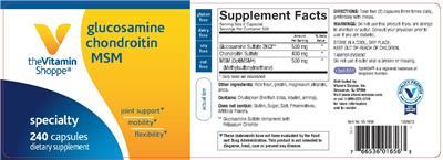 Photo of the The Vitamin Shoppe Glucosamine Chondroitin MSM label