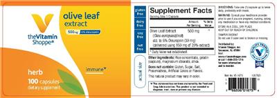 Photo of the The Vitamin Shoppe Olive Leaf Extract 500 mg label