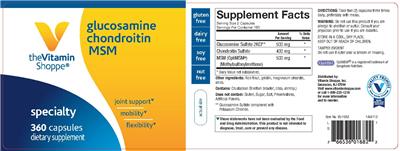 Photo of the The Vitamin Shoppe Glucosamine Chondroitin MSM label