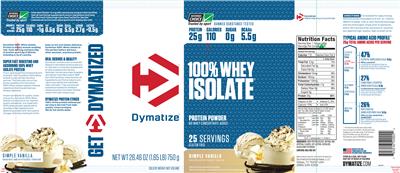 Photo of the Dymatize 100% Whey Isolate Simple Vanilla label