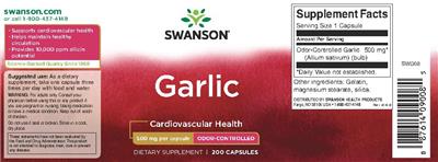 Photo of the Swanson Garlic Odor-Controlled 500 mg label