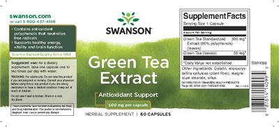 Photo of the Swanson Green Tea Extract 500 mg label