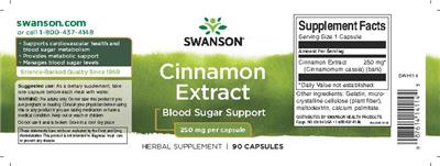 Photo of the Swanson Cinnamon Extract 250 mg label