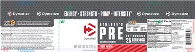 Photo of the Dymatize Athlete's Pre Fruit Punch label