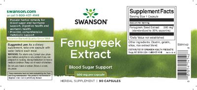 Photo of the Swanson Fenugreek Extract 500 mg label