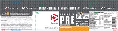 Photo of the Dymatize Athlete's Pre Orange Pineapple label