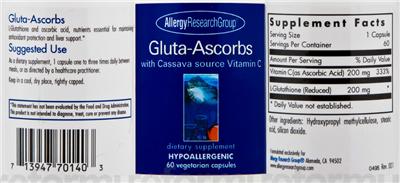 Photo of the Allergy Research Group Gluta-Ascorbs label