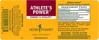 Photo of the Herb Pharm Athlete's Power label