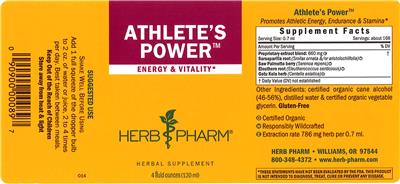 Photo of the Herb Pharm Athlete's Power label