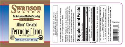 Photo of the Swanson Ultra Albion Chelated Ferrochel Iron 18 mg label