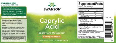 Photo of the Swanson Caprylic Acid 600 mg label