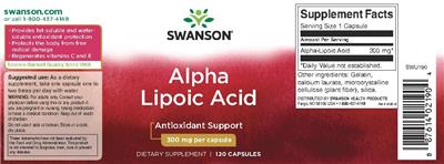 Photo of the Swanson Alpha Lipoic Acid 300 mg label