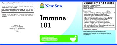 Photo of the New Sun Immune 101 label