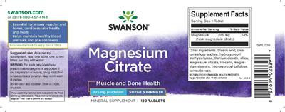 Photo of the Swanson Magnesium Citrate 225 mg Super Strength label