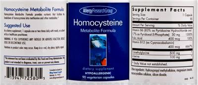 Photo of the Allergy Research Group Homocysteine Metabolite Formula label