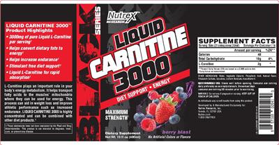 Photo of the Nutrex Research Black Series Liquid Carnitine 3000 Berry Blast label