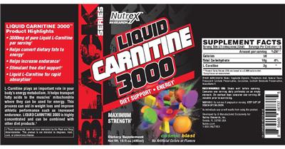 Photo of the Nutrex Research Black Series Liquid Carnitine 3000 Cosmic Blast label