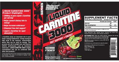 Photo of the Nutrex Research Black Series Liquid Carnitine 3000 Cherry Lime label