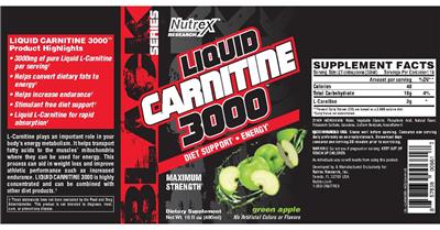Photo of the Nutrex Research Black Series Liquid Carnitine 3000 Green Apple label