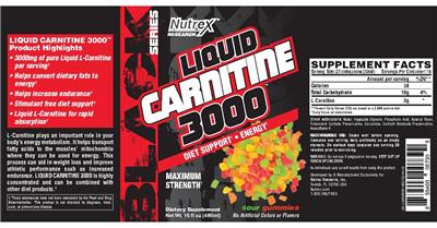 Photo of the Nutrex Research Black Series Liquid Carnitine 3000 Sour Gummies label