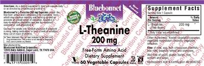 Photo of the Bluebonnet L-Theanine 200 mg label
