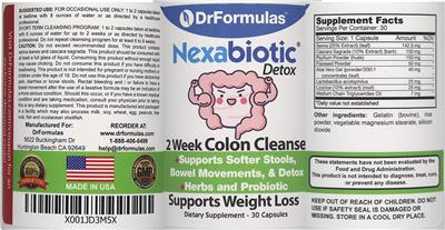 Label of NexaBiotic Detox