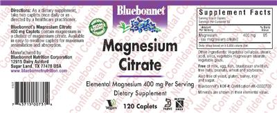 Photo of the Bluebonnet Magnesium Citrate label
