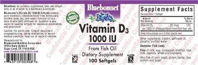 Photo of the Bluebonnet Vitamin D3 1000 IU label