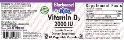 Photo of the Bluebonnet Vitamin D3 2000 IU label