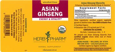 Photo of the Herb Pharm Asian Ginseng Alcohol-Free label