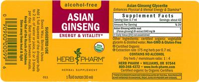 Photo of the Herb Pharm Asian Ginseng Alcohol-Free label