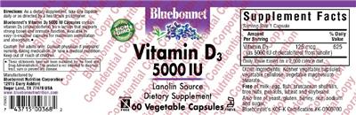 Photo of the Bluebonnet Vitamin D3 5000 IU label