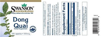 Photo of the Swanson Premium Brand Dong Quai 530 mg label