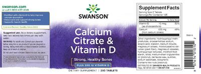 Photo of the Swanson Calcium Citrate & Vitamin D label