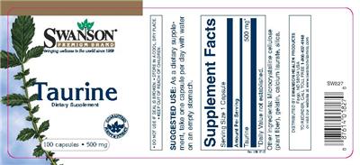 Photo of the Swanson Premium Brand Taurine 500 mg label