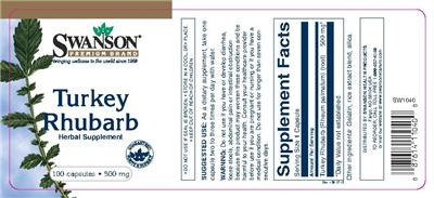 Photo of the Swanson Premium Brand Turkey Rhubarb 500 mg label