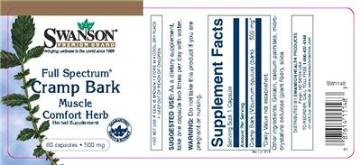 Photo of the Swanson Premium Brand Full Spectrum Cramp Bark 500 mg label