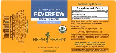 Photo of the Herb Pharm Feverfew label