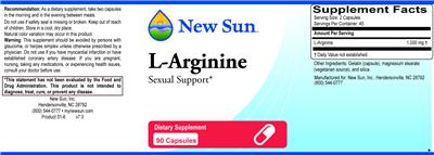 Photo of the New Sun L-Arginine label