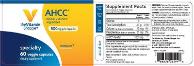 Product label for AHCC 500 mg